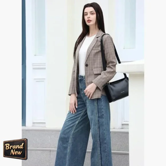 Regular Fit Plaid Blazer, One Button, Notch Collar, Long Sleeve - Picture 5 of 7